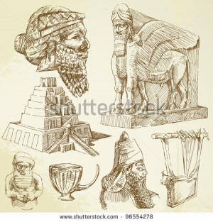 ancient mesopotamian art - hand drawn collection - stock vector