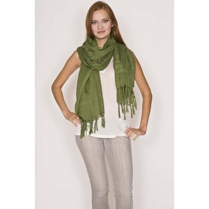 Love Quotes Linen Knotted Fringe Scarf in Pesto - Love Quotes Scarves