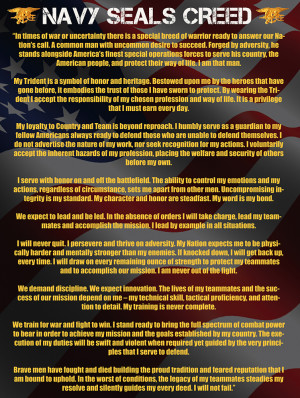 US Navy Seals Poster featuring the Navy Seals Creed on an American