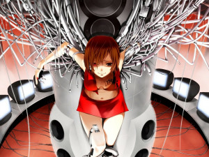 ... speakers brown eyes technology red eyes short hair bicolored Wallpaper