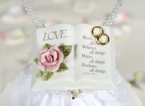 Love Verse Bible With Pearl Heart Wedding Cake Toppers