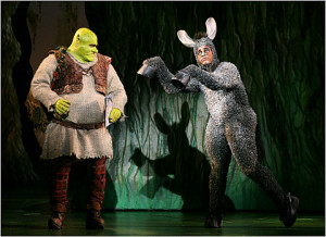 ... , left, and Daniel Breaker in “Shrek the Musical” on Broadway