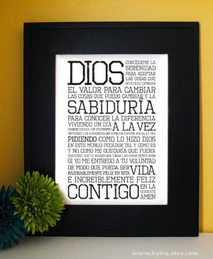 Serenity Prayer. AA Prayer. Inspirational Quote. Spanish-Español