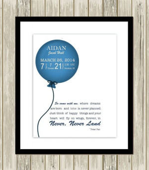 Baby boy nursery, nursery quote, Peter Pan, ballon wall art, birth ...