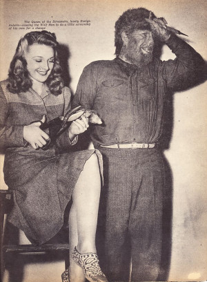gag shot of Evelyn Ankers and Lon Chaney Jr. from The Wolf Man (1941)