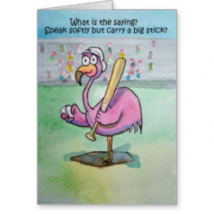 Pink Flamingo Whimsical Funny Bird Painting Greeting Card