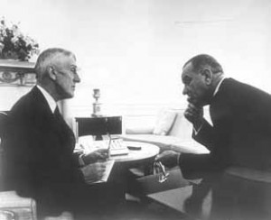 Leverett Saltonstall and Lyndon Johnson Black and white photograph