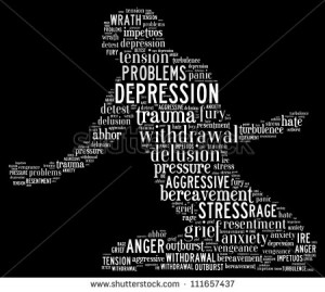 Depressed man in word collage