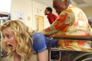 Britta is being spanked in this scene from Community. It's courtesy of ...