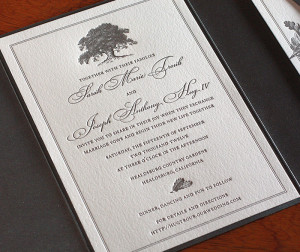 dramatic oak & border on elegant gray letterpress fall garden wedding ...