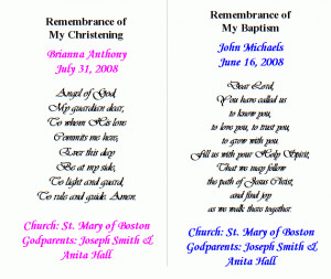 ... Baptism, Christening or Confirmation Prayer Cards Item Number BR754