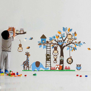 Animals Owl Monkey Tree Wall Stickers