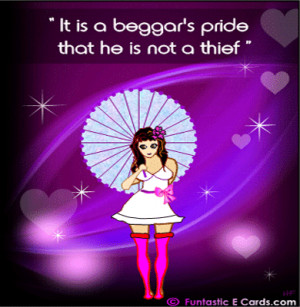 Greeting card with pretty girl and Japanese proverb 'It is a beggar's ...
