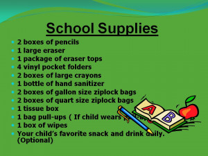 School Supplies List for Classroom