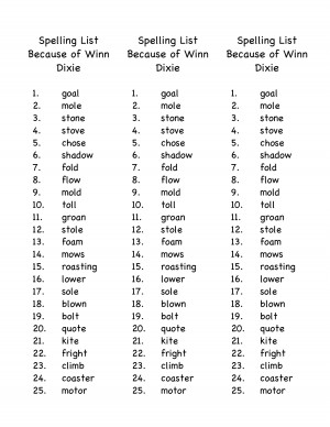 Spelling List Because of Winn Dixie Spelling List Because of Winn by ...