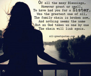 Memorial Cards For Sister – Of all the many blessings, However great ...