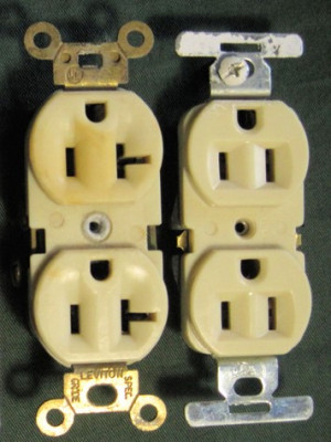 Left: 120 volts, 20 amps, NEMA 5-20R; Right: 120 volts, 15 amps, NEMA ...