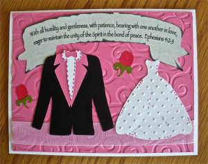The Bible verse on this wedding card is from Ephesians 4:2-3 and reads ...
