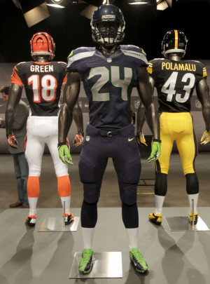 The new Seattle Seahawks uniform, foreground, Pittsburgh Steelers ...