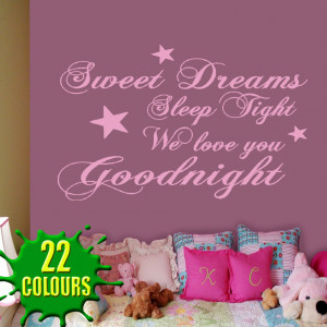 Pink Sweet Dreams Sleep Tight v2 wall decal above a crib