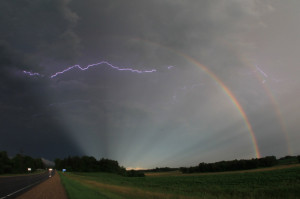 rainbow and lightning during the storm elysian mn