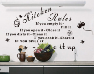 Kitchen Rules Wall Decal, Clean It Wall Stickers, Wipe It Up Wall ...