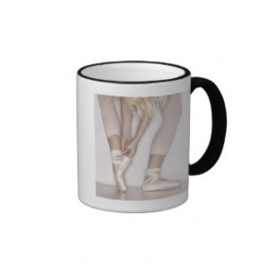 Ballerina adjusting toe shoe ringer coffee mug