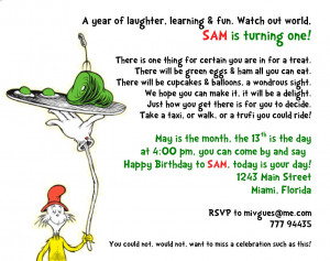 Dr Seuss Sam I AM. Printable Dr Seuss Birthday Invitations . View ...