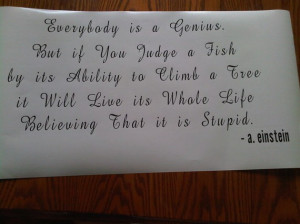 Everyone is a Genius Wall Quote featuring Einstein
