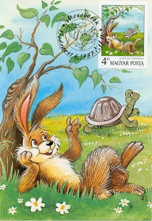 Hungarian Postage Stamp - The Tortoise and the Hare