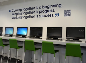 In the room, there are inspirational quotes to inspire students and a ...