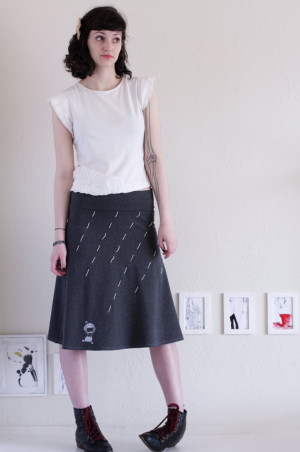 Womens Knee Length Skirts . Gray A-line skirt. Fold over Cotton Skirt ...