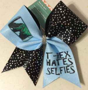 Home All Bows Cheer Quotes T-Rex Hates Selfies Glitter Cheer Bow