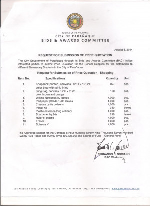 Request for Submission of Price Quotation