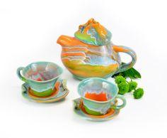 Small Purple Tea Set - Hand-thrown Stoneware Pottery - ceramic tea pot ...