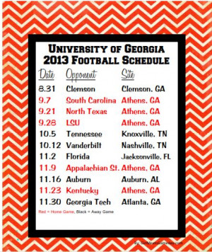 Chevron UGA printable PDF of the 2013 football schedule. Great for the ...
