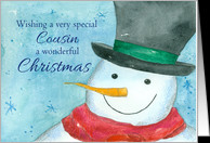 Merry Christmas Cousin Snowman Watercolor card - Product #1167778