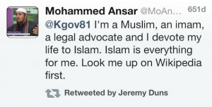 , but Ansar has made the eyebrow-raising claim that Muslims ...