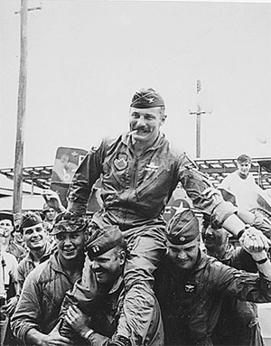 Robin Olds being carried by his men after the success of Operation ...
