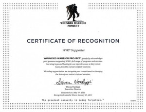 RVIS Wounded Warrior Project Certificate