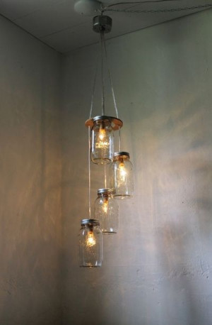 Fireflies - Spiral Cascading Mason Jar Chandelier Swag Style Hanging ...