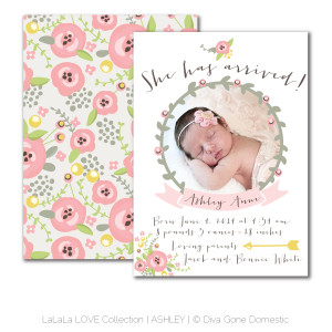 ... / Whimsical baby girl floral birth announcement – Ashley