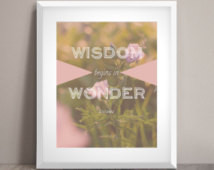 ... Wonder - Word Art Print - Socrates quote soft floral pink poster decor