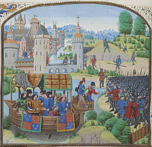 Richard II meets the rebels on 13 June 1381 in a miniature from a ...