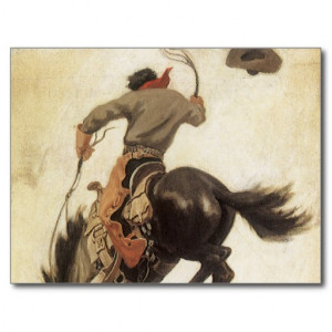 Vintage Cowboy on a Bucking Bronco Horse, Western Postcard