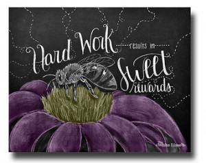 Chalkboard sign motivational quote spring flowers chalk art print Bee ...