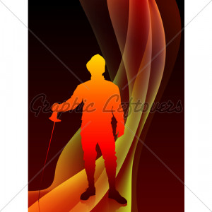Fencing Sport On Abstract Flame Wave Background...
