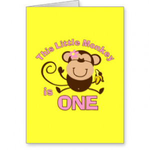 Little Monkey 1st Birthday Girl Card