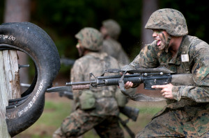 ... bayonet assault training course at Parris Island, S.C., on May 13
