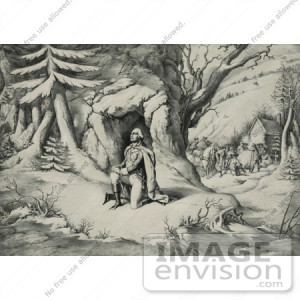 photo of General George Washington praying in the snow at Valley Forge ...
